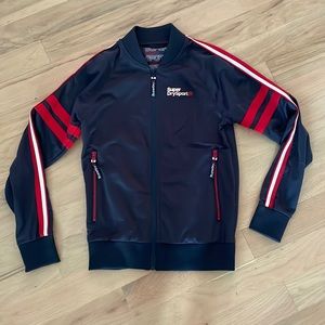 Superdry Black Bomber Jacket with Red & White Stripes